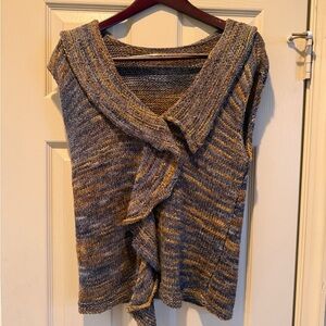 Elegant V-Neck Sweater in Gray and Auburn Brown